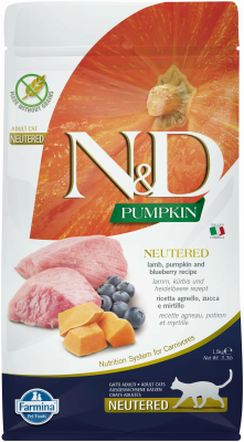 Farmina N&D Pumpkin корм для стерилизованных кошек, ягненок, черника и тыква